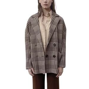 Zara Houndstooth Double Breasted Oversized Knit Sweater Blazer Jacket‎ Size M